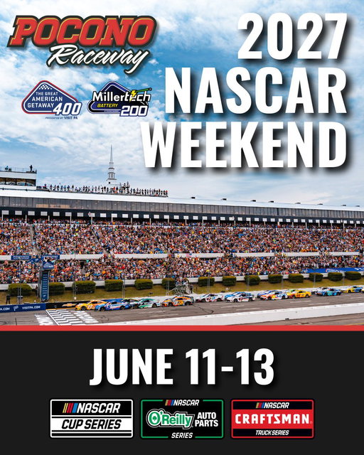 🚨2027 Date Announcement🚨

@NASCAR Returns to Pocono: June 11-13, 2027.

Deadline to renew your tickets and/or camping is August 31. Select tickets are on sale now!

Renew Here: https://bit.ly/PoconoRenew27
Buy Tickets: https://bit.ly/PoconoTickets27
Read More: https://bit.ly/4qlmqMR 