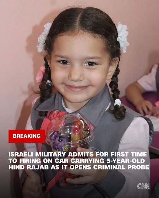 The Israeli military acknowledged firing on a car carrying 5-year-old Hind Rajab in Gaza after earlier denials as it opens a criminal probe into the January 2024 killing. https://cnn.it/3U6I6jU 
