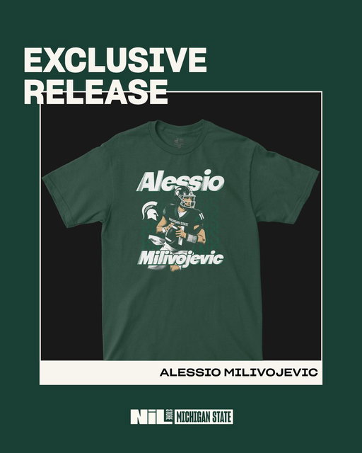 Hot off the press is @alessiomilivoj1’s new exclusive release! 🏈🌟💪

Shop his newest merchandise by using the link to gear up in time for football season! 

https://nil.store/michigan-state/msu-alessio-milivojevic-11

#NIL #GoGreen #GoWhite 