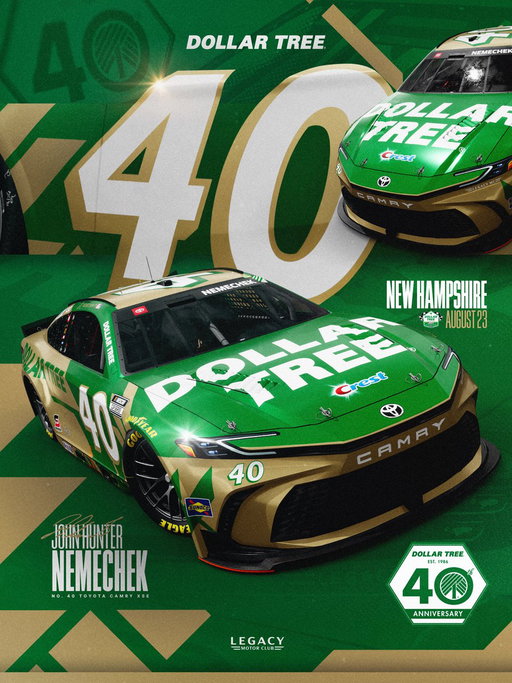 Not a typo.  @JHNemechek will run the no. 40 this weekend in New Hampshire in honor of @DollarTree’s 40th anniversary! 