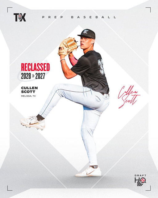 🚨 𝟮𝟬𝟮𝟴 ➡️ 𝟮𝟬𝟮𝟳 🚨

𝗕𝗥𝗘𝗔𝗞𝗜𝗡𝗚: The soon-to-be No. 1 ranked player in the 2028 class, 3B/RHP @CullenScott32, has 𝗥𝗘𝗖𝗟𝗔𝗦𝗦𝗜𝗙𝗜𝗘𝗗 to the 2027 class.

Scott will remain featured in our 2028 Overall Rankings, which drop Wednesday, as those rankings were built throughout the summer. Following the December update, the Texas standout will officially move into the 2027 rankings. @ShooterHunt

#MLBDraft | @PrepBaseball_TX | @PB_DraftHQ