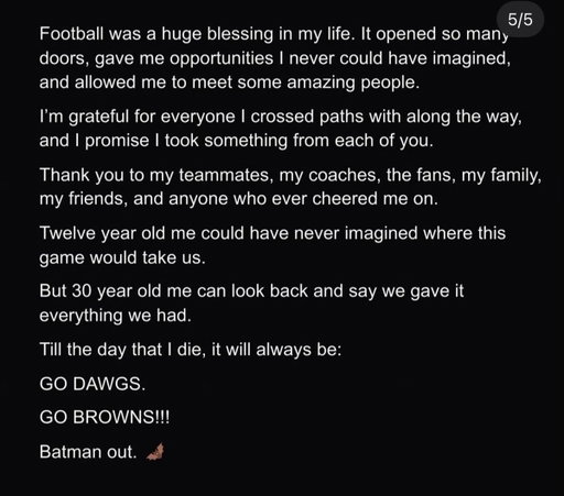 RB Nick Chubb has announced his retirement.

(via @TomPelissero) 