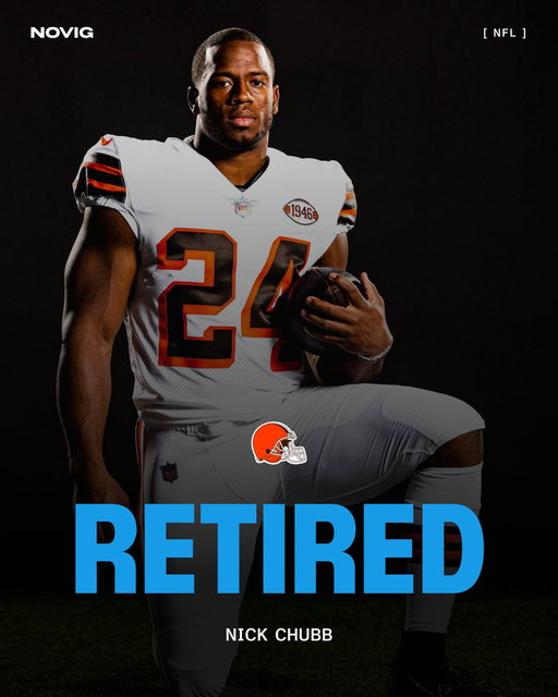 Nick Chubb has officially retired

Career stats:

8 seasons | 100 games
1,462 att — 7,349 rush yds — 54 TD
141 rec — 1,109 rec yds — 5 TD
4x Pro Bowler

What a career 💯 