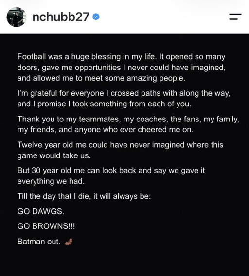 🚨JUST IN: Nick Chubb has announced his retirement from the NFL.

Is he a future Hall of Famer? 