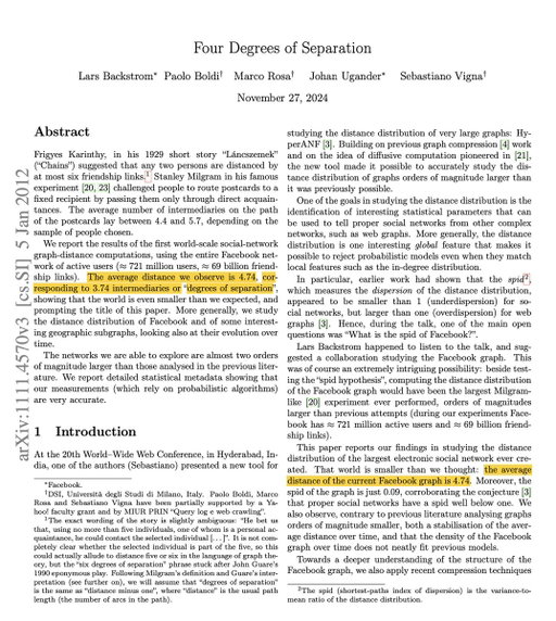 You've heard "six degrees of separation." It says everyone's 6 degrees of connections away from meeting anyone. But the real number is smaller. It's 4.74.

That means the person who could change your career is less than 5 introductions away. Here's how to find them in 3 steps🧵 