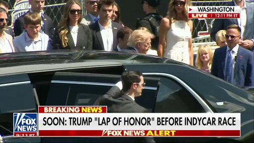 NOW: President Trump and first lady Melania Trump arrive at the Freedom 250 Grand Prix in Washington, D.C., as race day festivities continue. 