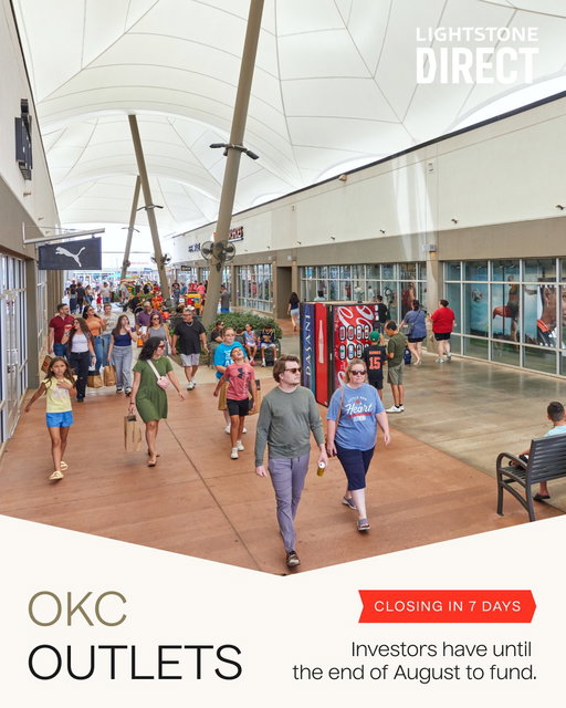 There's less than one week left until the first closing for OKC Outlets 📷

Invest alongside a $12B AUM real estate owner/operator in this open-air outlet center targeting a projected 12.4% net IRR and an 11.6% projected net average annual distribution rate. 