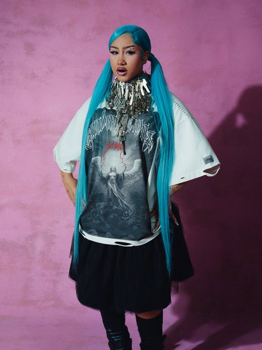 At just 13, #northwest has already crafted a unique visual identity: blue Miku twin tails, a mix of real and fake piercings, and Rick Owens Geobaskets. But beneath the references is someone intent on making them entirely her own.

Read more: https://www.dazeddigital.com/music/article/70824/1/north-west-music-kim-kardashian-kanye-daughter-interview 