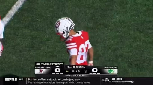 WATCH: Kicker Dwayne Carter, the son of rapper Lil Wayne, went 2-for-2 against No. 1 Buford🔥

Carter attends Gainesville (GA).

(via ESPN)

https://www.on3.com/high-school/news/senior-kicker-dwayne-carter-iii-son-of-lil-wayne-makes-debut-for-gainesville-ga/ 
