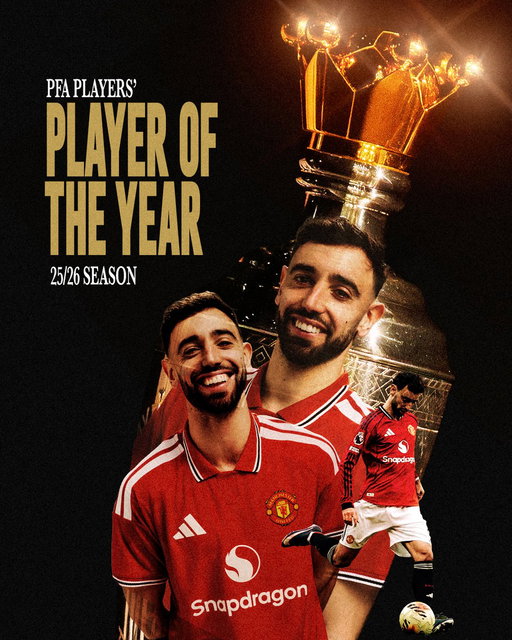 Inevitable.

The @PFA Players' Player of the Year for 2025/26: Bruno Fernandes! ⭐️🏆 