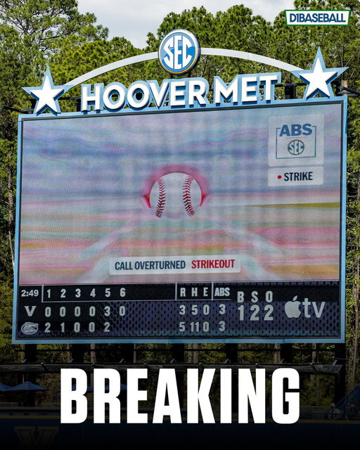 BREAKING: The automated ball-strike system has been approved for use in all college baseball divisions next season.

The Division I Baseball Oversight Committee and the Division II and Division III Playing Rules Oversight Panel voted to give teams the option, when available, of implementing a system to challenge called balls and strikes in regular-season and postseason games.

This will be an experimental rule in all divisions for the 2027 season.
