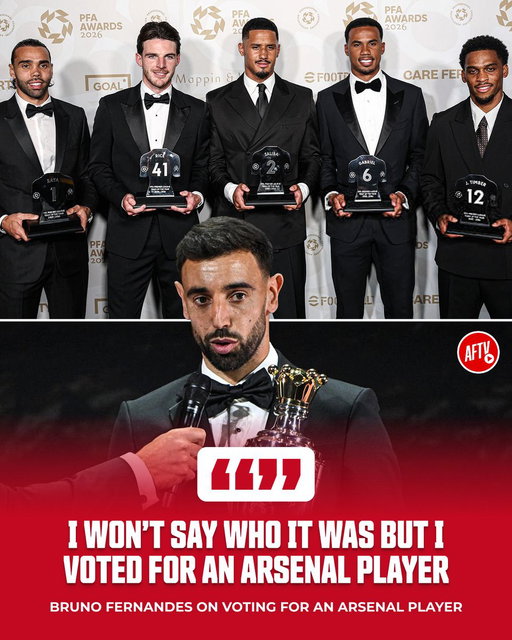 Bruno Fernandes voted for an Arsenal player at the PFA Awards... but he’s keeping the name 𝐒𝐄𝐂𝐑𝐄𝐓! 👀

𝐖𝐡𝐨 𝐝𝐨 𝐲𝐨𝐮 𝐫𝐞𝐜𝐤𝐨𝐧 𝐠𝐨𝐭 𝐁𝐫𝐮𝐧𝐨’𝐬 𝐯𝐨𝐭𝐞 𝐟𝐫𝐨𝐦 𝐨𝐮𝐫 𝐛𝐨𝐲𝐬? 🤔 