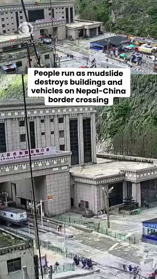 Surveillance footage captured people running for safety moments before a massive mudslide swept through the Nepal-China border region.

At least 95 people have been killed and 403 are missing, including 33 Americans, officials say. 