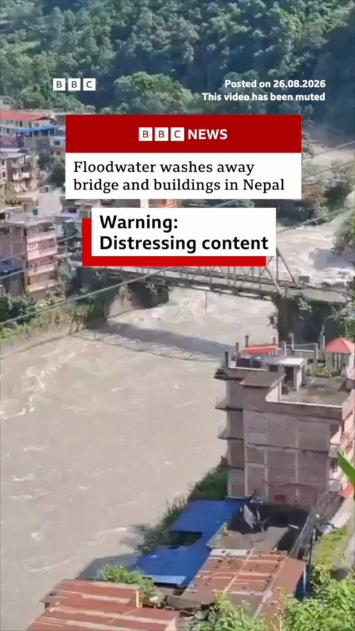 Footage shows the moment a bridge in Nukawot, Nepal, is washed away after a fatal flash flood and mudslide on the Nepal-Tibet border.
 
More than 150 people have been killed and hundreds more are missing. Live updates: https://t.co/WTPv8qfb4k 