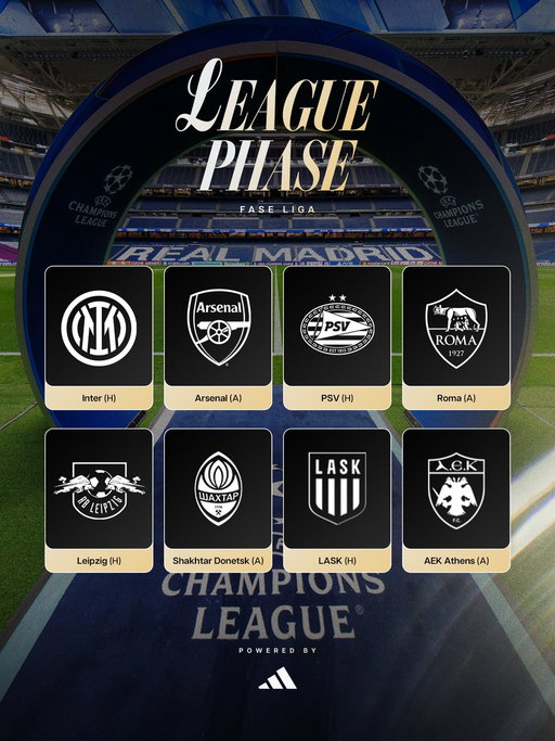 🆚 ¡Estos son nuestros rivales en la fase liga de la @LigaDeCampeones!
@adidasfootball 