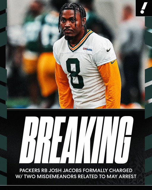 Packers RB Josh Jacobs has been formerly charged by the Brown County District Attorney with two misdemeanor counts related to his May arrest, per @TomPelissero. 

Jacobs now faces charges of misdemeanor battery and criminal damage to property. 