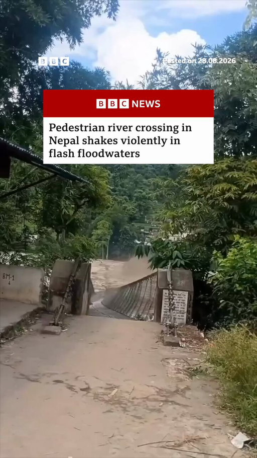 A pedestrian river crossing has been filmed shaking violently during Nepal's flash flooding on Wednesday 
Live updates: https://t.co/9dzJ09iT9J 