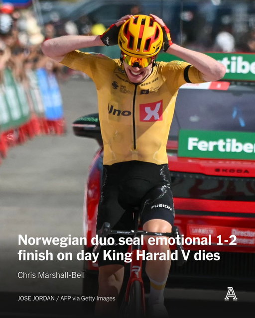 On the day Norway’s King Harald V died, the Norwegian team Uno-X Mobility claimed an emotional 1-2 on stage seven of the Vuelta a España.

Andreas Leknessund attacked solo six kilometres from the finish at the Valdelinares ski station, winning his first ever Grand Tour stage by 34 seconds from his compatriot and colleague Tobias Halland Johannessen.

📝 @cmbreports 

🔗 https://t.co/mhnYj059eN