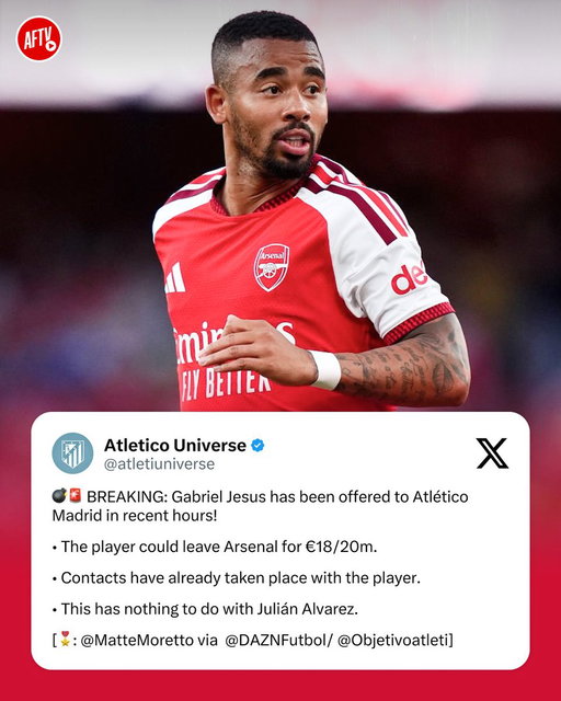 🚨 Gabriel Jesus could be on his way to Atlético Madrid this summer after reportedly being offered to them in recent hours! 👀

The news reportedly has nothing to do with Julián Álvarez... but could it still be a 𝐏𝐎𝐒𝐈𝐓𝐈𝐕𝐄 sign? ⏳🔥 