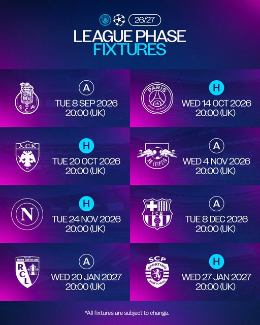 Our @ChampionsLeague league phase fixture dates have been confirmed 📆🏆 