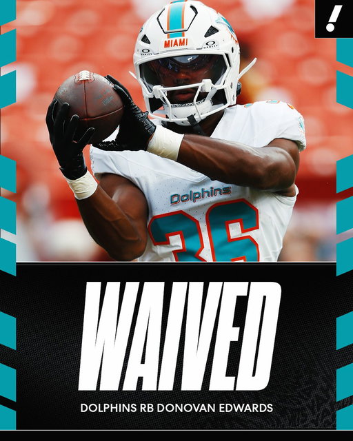 Miami has waived RB Donovan Edwards.

The former Michigan national champion joined the Dolphins in January after being signed off the Commanders' practice squad. 