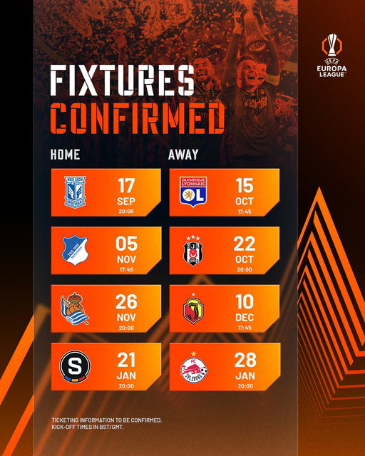 The dates and times of our @EuropaLeague league phase fixtures have been confirmed 🗓️ 