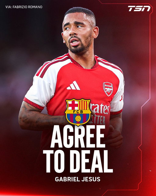 Barcelona have agreed to a deal to sign Gabriel Jesus from Arsenal, per @FabrizioRomano. 

Medical booked on Monday, Arsenal to receive €10m package plus add-ons for permanent deal. 