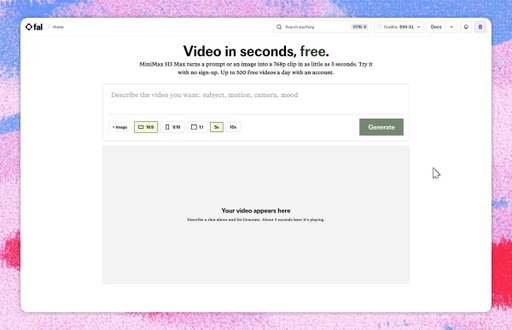 we saw the response. here's a ton more free MiniMax H3 Max, 15 a day on sign-in (was 5), 10 second clips, both T2V and I2V: https://fal.ai/tools/minimax-h3-max 