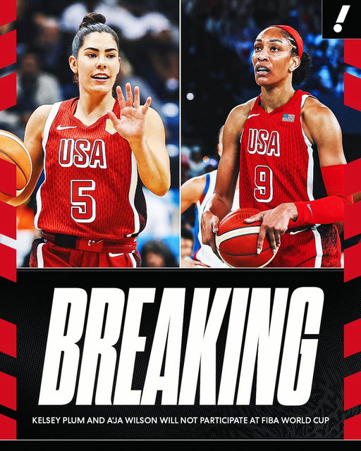 BREAKING: Two-time World Cup gold medalists Kelsey Plum and A’ja Wilson will no longer compete for Team USA at the FIBA Women's World Cup due to health reasons, USA Basketball announced.

Plum will also miss the remainder of the 2026 WNBA season as she continues to recover from a lower leg injury