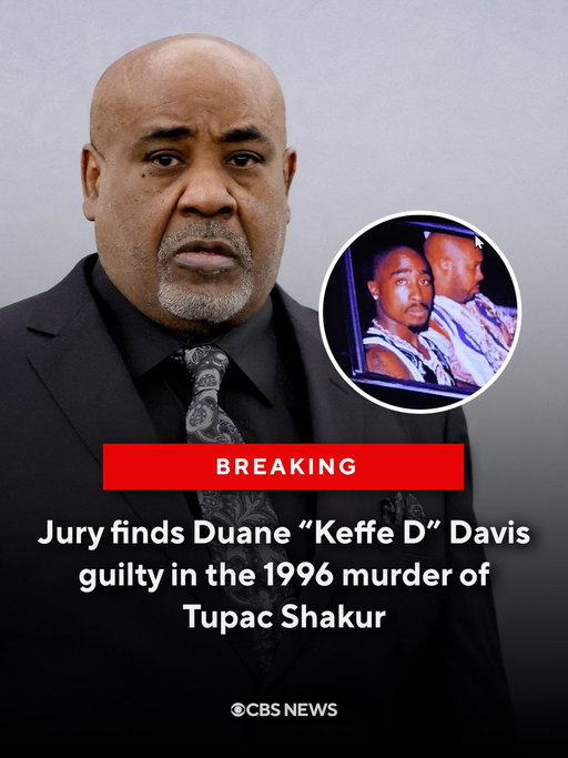 A jury has found Duane "Keffe D" Davis guilty in the killing of rapper Tupac Shakur on a Las Vegas night nearly 30 years ago.

The jury reached its verdict in less than three hours. 