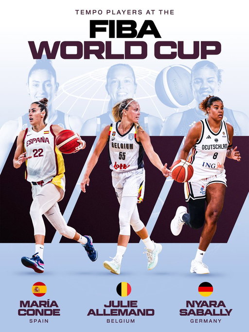 TEMPO TO THE WORLD! 🌍
 
Congratulations to our players @MariaaConde, @JulieAllemand and Nyara Sabally, as well as our coaches @SBrondello and Olaf Lange as they represent the Toronto Tempo at the FIBA Women's World Cup with Spain, Belgium, Australia and Germany! 👏 #FIBAWWC 