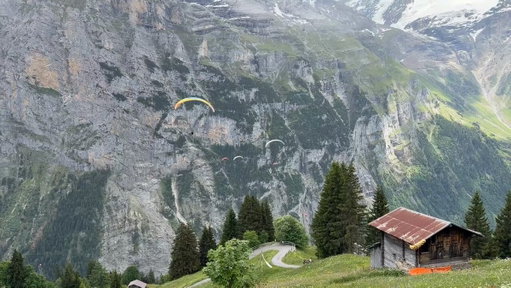 My friend Olle loves to leave me with a memory when I visit Gimmelwald. Last time, we harnessed up and did the via ferrata (Italian for “iron way”), a 3-hour trek across the cliff between Mürren and Gimmelwald. This time it was tandem paragliding over the Lauterbrunnen Valley. 