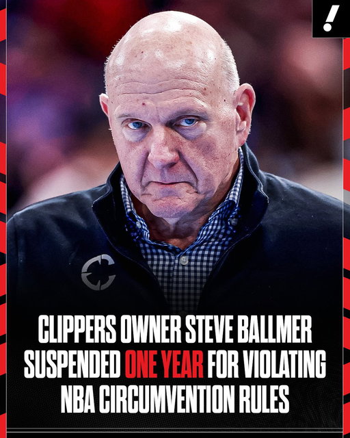 The NBA announced that Clippers owner Steve Ballmer has been suspended from all league and team activities for one year for violating their circumvention rules.

The league found Ballmer knowingly helped Kawhi Leonard obtain off-court income opportunities tied to an endorsement deal with Aspiration and for his failure to create conditions under which his organization abided by the NBA's circumvention rules.