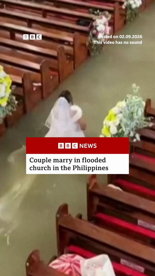 Footage shows a couple tying the knot in a flooded church in the Philippines.

Heavier‑than‑usual seasonal monsoon rains caused landslides and flash floods in the country, killing 34 people. 