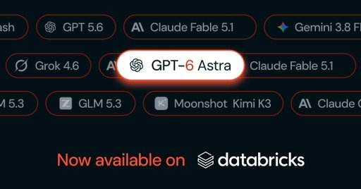 GPT-6 Astra, @OpenAI's most powerful model, has landed as a day-zero release on Databricks!

This is OpenAI's biggest leap in agentic reasoning and your teams can put it to work on production data today.

→ In our internal evaluations, Astra achieves state-of-the-art quality at great efficiency on Databricks' OfficeQA Pro, OfficeQA Pro V2, and Document Processing benchmarks.

→ Every call to GPT-6 Astra flows through Unity Gateway:
↳ same governance
↳ same audit trail
↳ same cost controls you already know and trust across Claude, Gemini, Grok and every other model on Databricks.

Try GPT-6 Astra - see documentation: https://t.co/W6d1lbQ24d