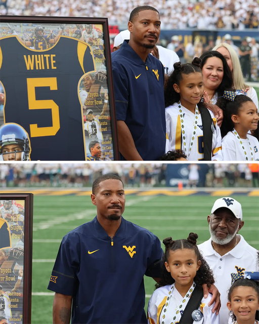 West Virginia officially retired legendary QB Pat White's No. 5 prior to their season opener vs. Coastal Carolina 👏 

White set Big East records with 103 total touchdowns and 10,529 total yards of offense while becoming the first college QB to start and win four consecutive bowl games 🔥 

(📸  @SI_WVU)