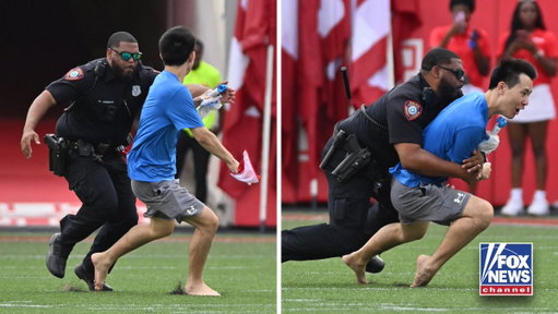 A field invader learns the hard way why running onto a college football field is a bad idea.

The fan takes off during Houston's season opener against Oregon State, but his run comes to a brutal end when a police officer squares him up and delivers a textbook tackle. 