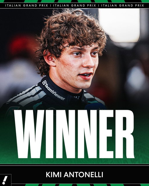 KIMI ANTONELLI WINS THE ITALIAN GRAND PRIX 🏆 

Antonelli becomes the first Italian driver to win the Italian Grand Prix since 1966 🇮🇹 