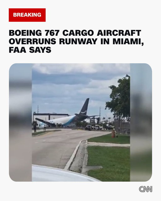 A Boeing 767 cargo aircraft overran the runway after landing at Miami International Airport, the FAA says. https://t.co/gNBzlKchvc 