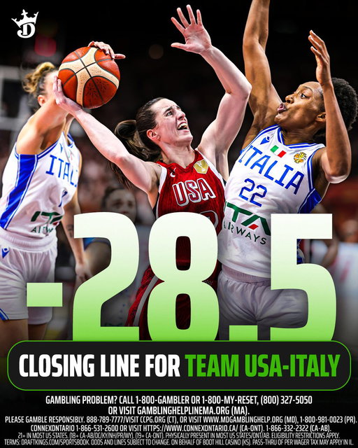 Team USA was 28.5-point favorites against Italy in Group Play of the 2026 FIBA Women's Basketball World Cup

They won by three points 😅 