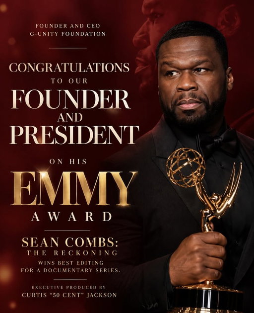 50 Cent celebrates winning an Emmy Award for his controversial Diddy documentary, Sean Combs: The Reckoning.

On Sept 5, the 78th Primetime Creative Arts Emmy Awards were announced, revealing that the Fif's Netflix series about the Bad Boy Entertainment founder won Outstanding Picture Editing for a Nonfiction Program (Documentary). The G-Unit head honcho acknowledged the big win on social media.

"Thank you, thank you, you are far too kind I promise I will deliver the best shows on Tv G-unit Film Tv. When I say God is good, say all the time!" he wrote on X.

"I won a Emmy still think I’m taking a L or you changed your mind?" he added on Instagram. "GLG GreenLightGang we don’t miss ."