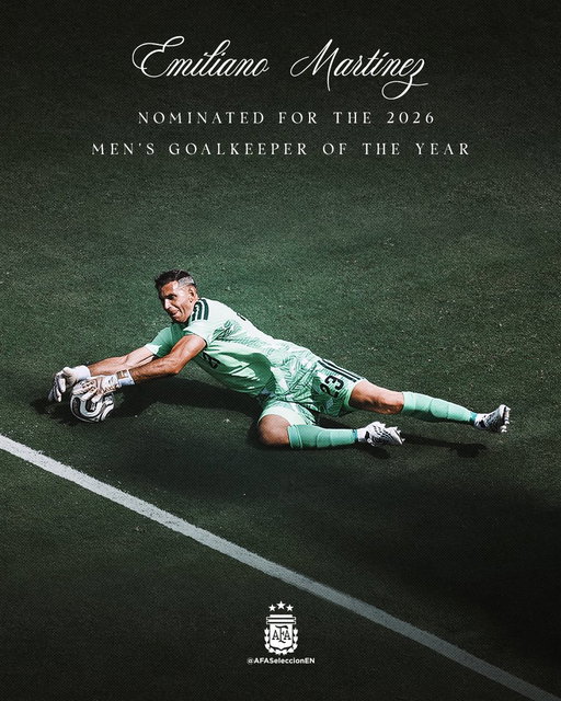 Emiliano Martínez, nominated for 2026 Men’s Goalkeeper of the Year 🧤 