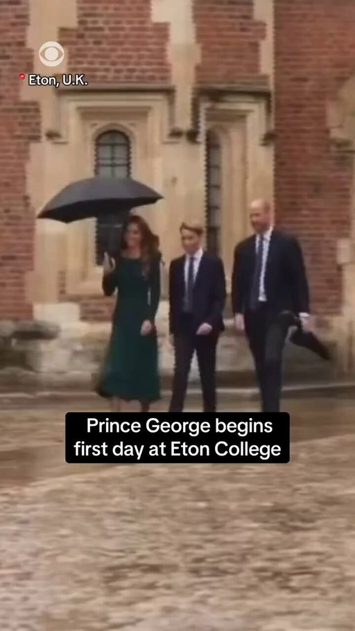 Prince George arrived for his first day at Eton College on Tuesday, accompanied by his parents, Prince William and Princess Catherine.

The 13-year-old future king is following in the footsteps of his father and uncle Prince Harry, who both attended the prestigious boarding school near Windsor Castle, founded in 1440.