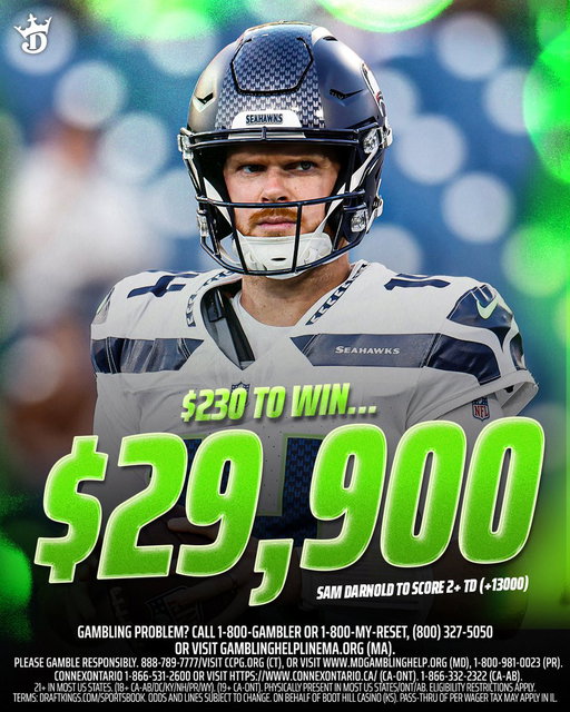 🚨 BIG BET ALERT 🚨

A bettor has placed $230 on Sam Darnold to score 2+ TDs vs. the Patriots (+13000) 👀

Possible Win: $29,900 💰 