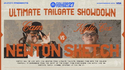 The Ultimate Tailgate Showdown is going down tomorrow in #CFB27

.@CameronNewton VS. @thesketchreal 🎮🏈

Watch the H2H matchup LIVE on Sketch’s Twitch at 5:30 PM CT. 