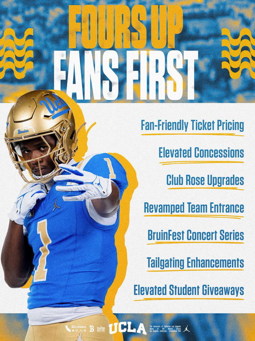 Putting our 𝐅𝐚𝐧𝐬 𝐅𝐢𝐫𝐬𝐭! 💙🐻💛

We are excited to share our 𝐅𝐨𝐮𝐫𝐬 𝐔𝐩, 𝐅𝐚𝐧𝐬 𝐅𝐢𝐫𝐬𝐭 and 𝐁𝐫𝐮𝐖𝐢𝐧 𝐑𝐞𝐰𝐚𝐫𝐝𝐬 initiatives! Take advantage of the great benefits today. 

➡️: https://uclabruins.com/fours-up-fans-first

#GoBruins 