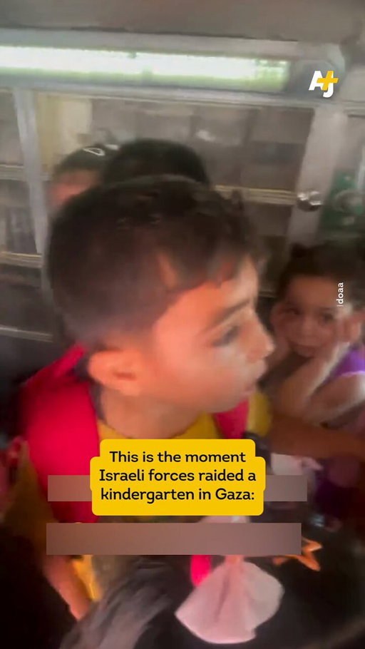 Israeli forces raided a kindergarten in Gaza, trapping some 200 Palestinian children under gunfire.

Their teachers tried to calm them, saying it was fireworks. 