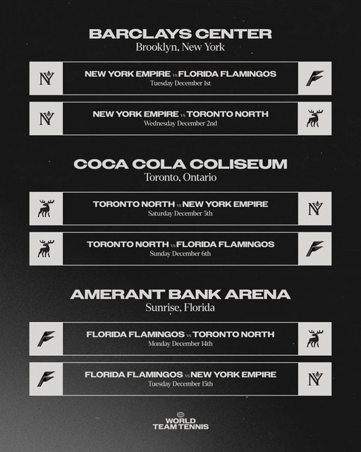 The full schedule is here! 😎

Tickets go on sale September 15. 

Visit https://wtt.com/ to sign up and for more details. 🎟️

#WorldTeamTennis 