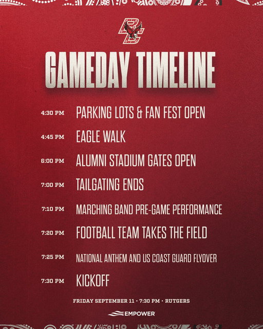 Coming to the Red Bandanna game?

Check out the gameday timeline and updated Eagle Walk route so you don’t miss any of the action! 