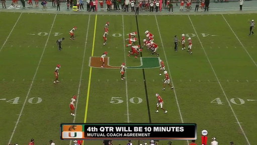 Miami and and FAMU's coaches have mutually agreed to shorten the 4th quarter to 10 mins 

Miami leads 77-0. 